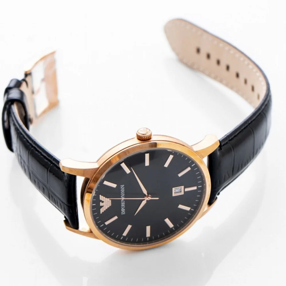 Emporio Armani Renato AR2425 43mm Large Black Dial Gold Tone Men's Watch - Picture 7 of 15